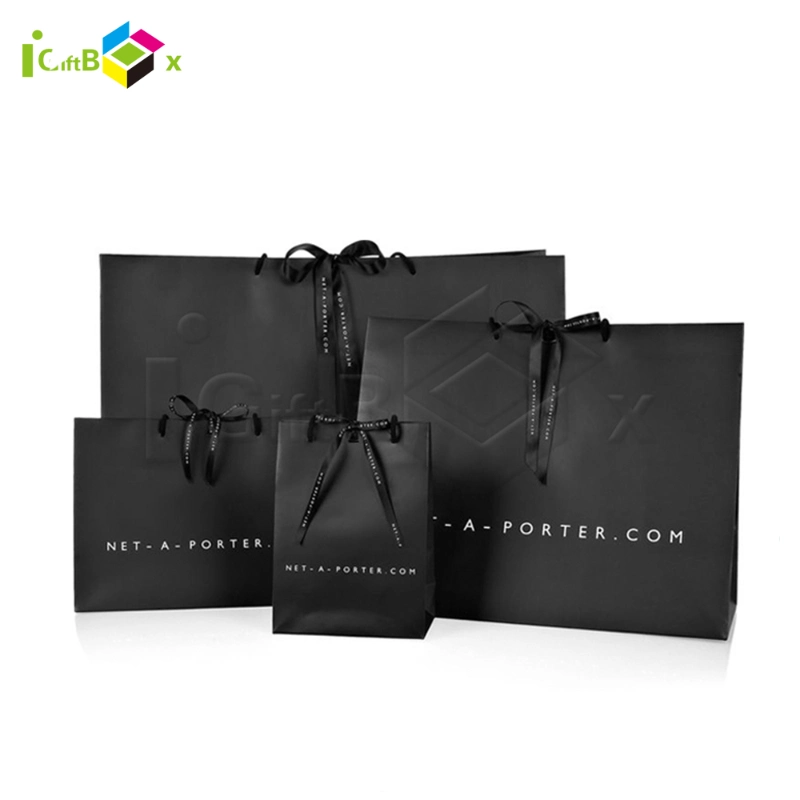 Custom Luxury Wholesale Designer Matt Black Fashion Logo Printed Packaging Kraft Shopping Gift Wrapping Paper Bag Cosmetics/Clothing/Gifts