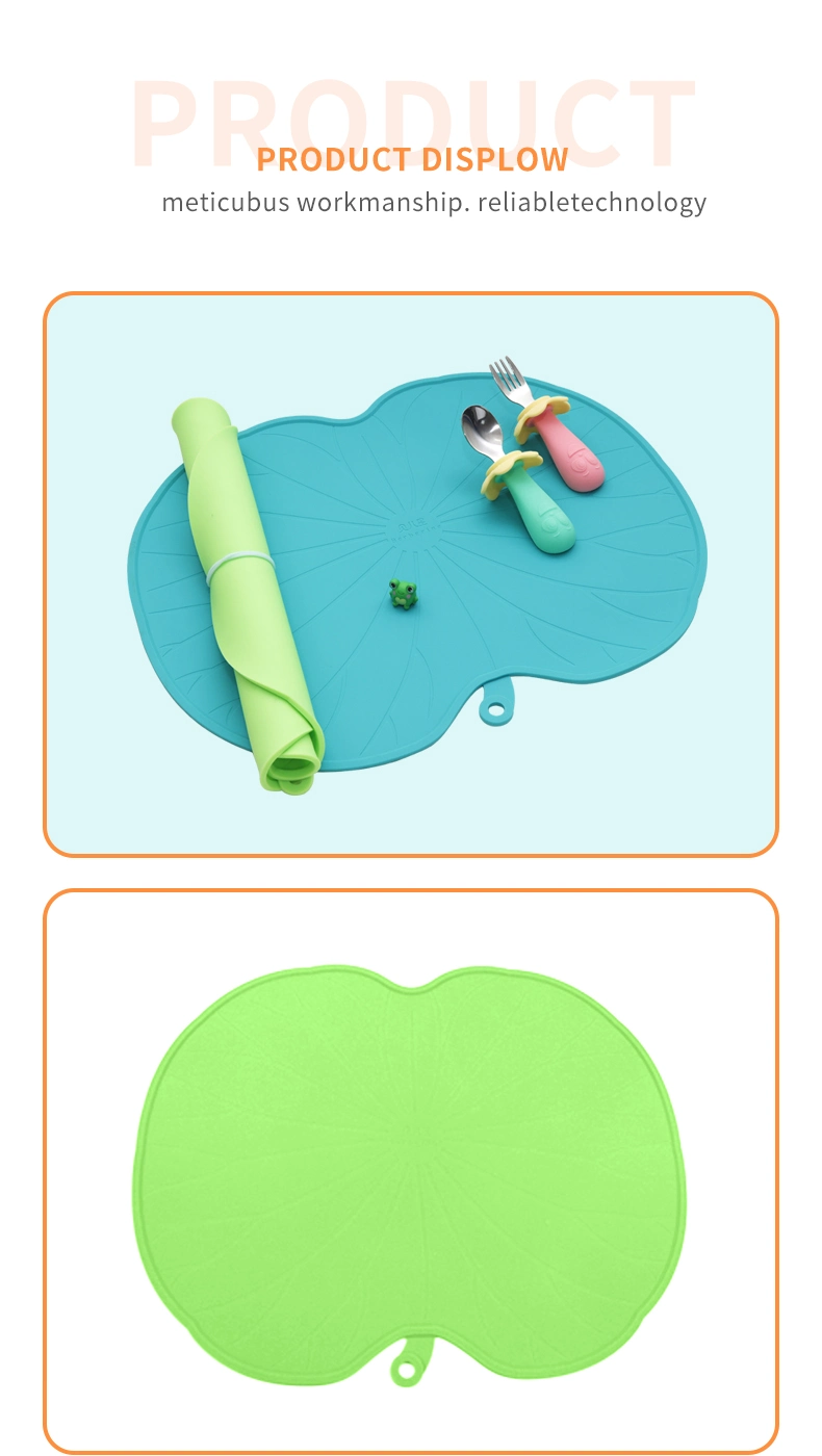 Reusable Portable Children&prime; S Dining Food-Grade BPA-Free Mat Non-Slip Waterproof Baby Lotus Leaf Silicone Placemat