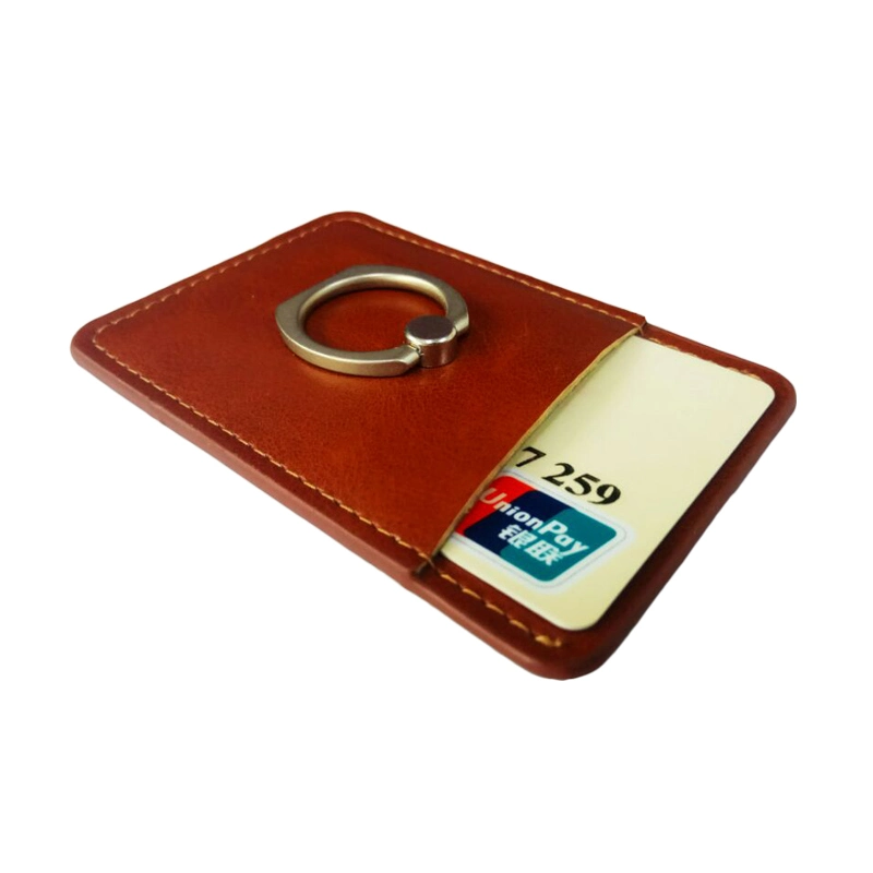 Adhesive Stick-on Mobile Phone ID Credit Card Holder Wallet Luxury Leather Cell Phone Card Holder with Ring