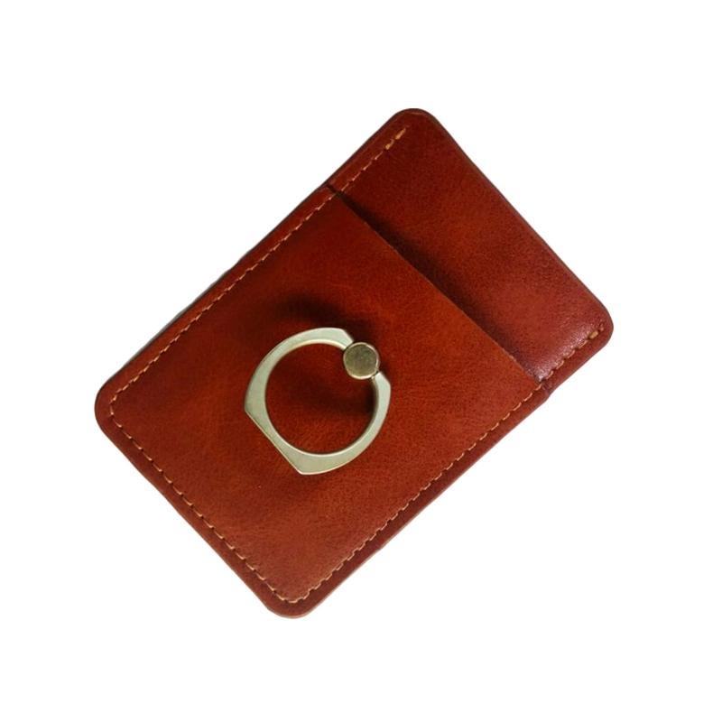 Adhesive Stick-on Mobile Phone ID Credit Card Holder Wallet Luxury Leather Cell Phone Card Holder with Ring