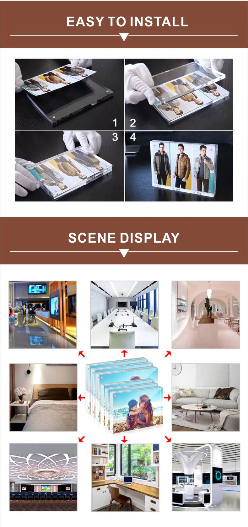 Custom Size 4&times; 6 8&times; 10 5&times; 7 Block Clear Double Sided A3 A4 A5 Desktop Magnetic Acrylic Photo Frame