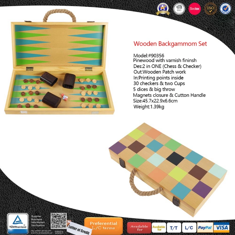 Children Educational Wooden Varnish Chessboard Backgammon with Chess Pieces (90356)