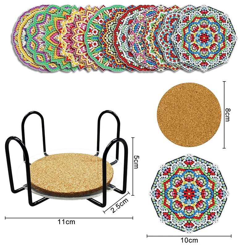 5D DIY Mandala Flower Christmas Animal Ocean 6/8/9/12/18 Pieces with Stand Holder Tea DIY Diamond Painting Coaster Set Kit