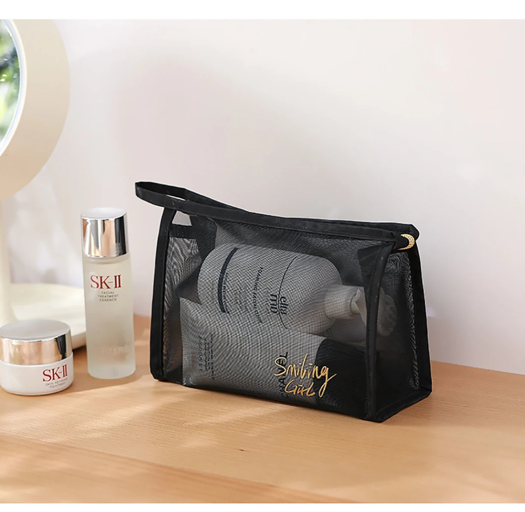 Tulle Black Large-Capacity Toiletry Travel Makeup Cosmetic Bag Organizer Bag Makeup Cosmetic Case