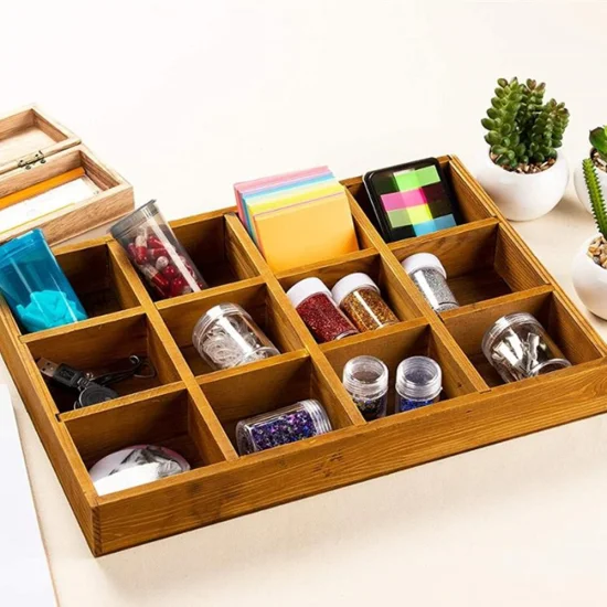 Wooden/Wood Multi-Grid Box/Tray for Jewelry/Tea Bag/Souvenir/USB Cable/Drug Storage
