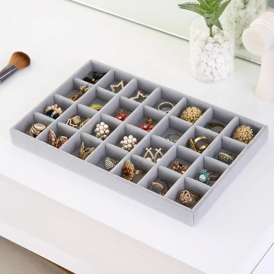 Class Desktop Cardboard Jewelry Accessories Rings Earring Display Tray with Divides Soft Velvet Drawer Jewelry Storage Organizer