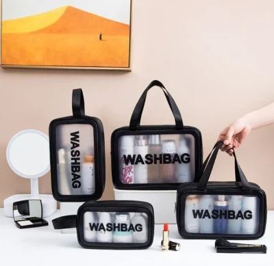 Large Capacity Portable Travel Washing Bag Transparent Toiletry Bag PU Waterproof Makeup Case Cosmetic Storage Case