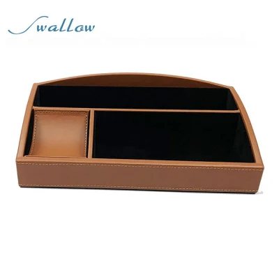 Swallow Desktop Storage Box, 3 Compartment Leather Valet Tray Accessories Storage Organizer Tray