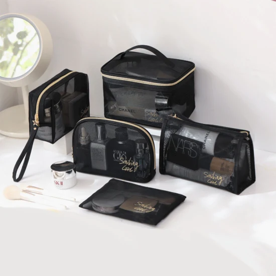 Tulle Black Large-Capacity Toiletry Travel Makeup Cosmetic Bag Organizer Bag Makeup Cosmetic Case