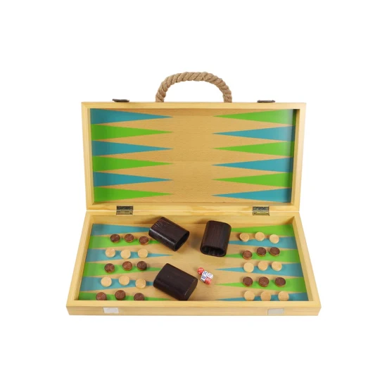 Children Educational Wooden Varnish Chessboard Backgammon with Chess Pieces (90356)